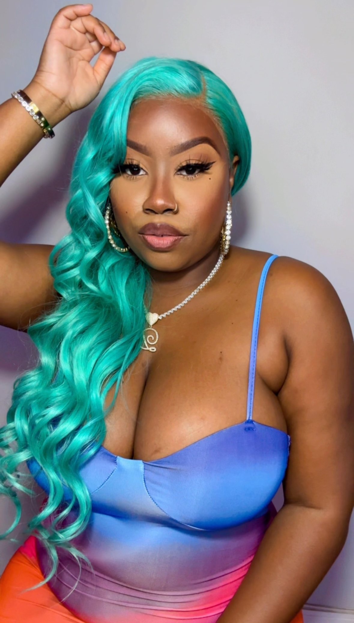 Image of Teal 13x5 Lace Front Wig in 26”