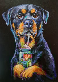 Image 1 of Big sip! Rottweiler original art