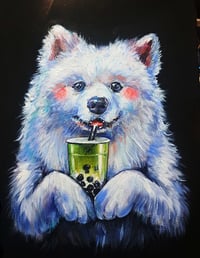Big boba sip! Samoyed sippin' original painting 