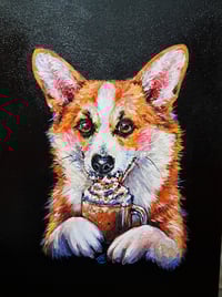 Image 1 of Pumpkin spice sip! Corgi original painting 