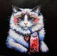 Image 1 of Strawberry boba sips! Kitty original painting 