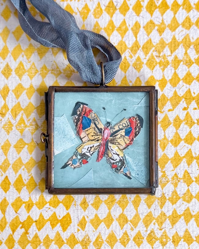 Yellow butterfly ~ original collage in locket