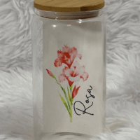 Image 1 of  Personalized Birth Flower Glass Can Tumbler | Custom Mother's Day Gift | 16 oz Clear or Frosted Cup