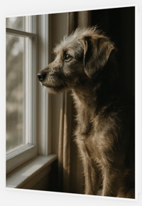 Image 1 of Dog looking out window (cards & envelopes) min order 50 cards