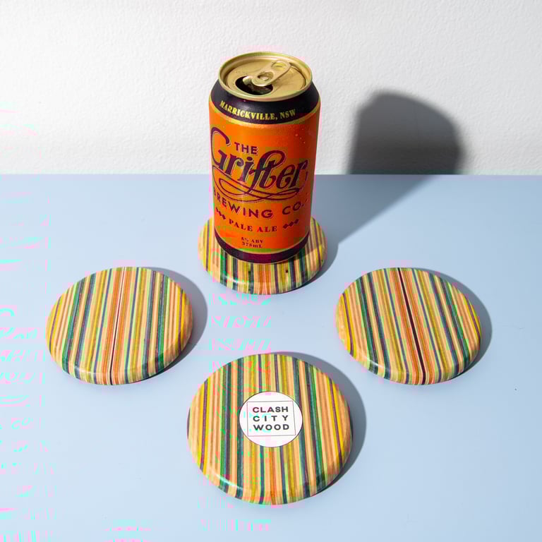 Mini Tinnie Tables - Set of 4 Recycled Skate Coasters Image 2