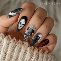 Image 1 of MONOCHROME JASON VOORHES HALLOWEEN NAIL DECALS 