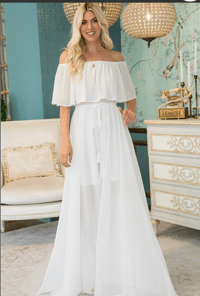 Image 1 of WHITE OFF THE SHOULDER MAXI DRESS 