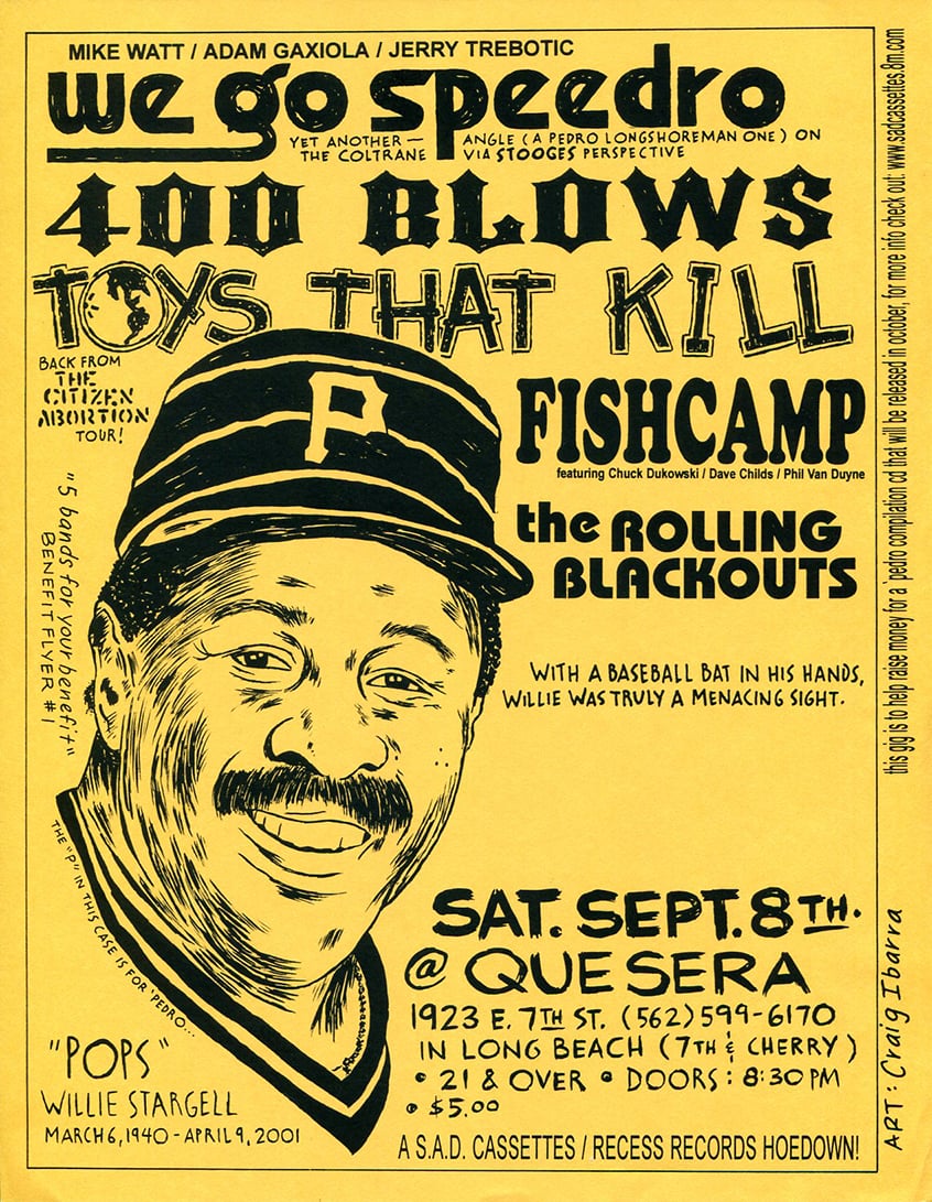 Image of We Go Speedro, 400 Blows, Toys That Kill, Fishcamp & More @ Que Sera, 9/8/01 → punk flyer
