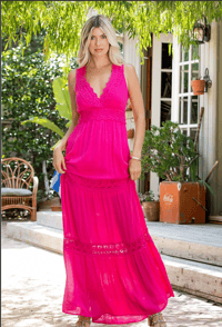 Image 1 of FUCHSIA CROCHET LACE MAXI DRESS 