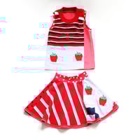 Image 4 of strawberry patchwork 6 6/7 tank sleeveless skirt set courtneycourtney red polka dots stripe berries