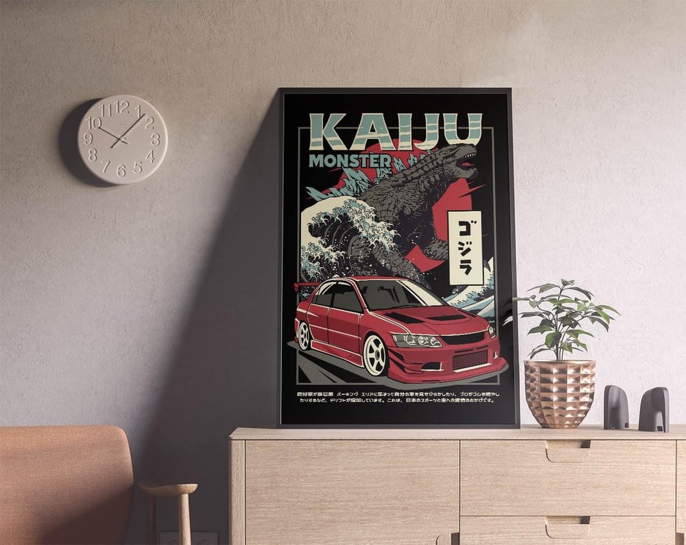 Kaiju Godzilla JDM Racing - Mitsubishi Sport Car Poster
