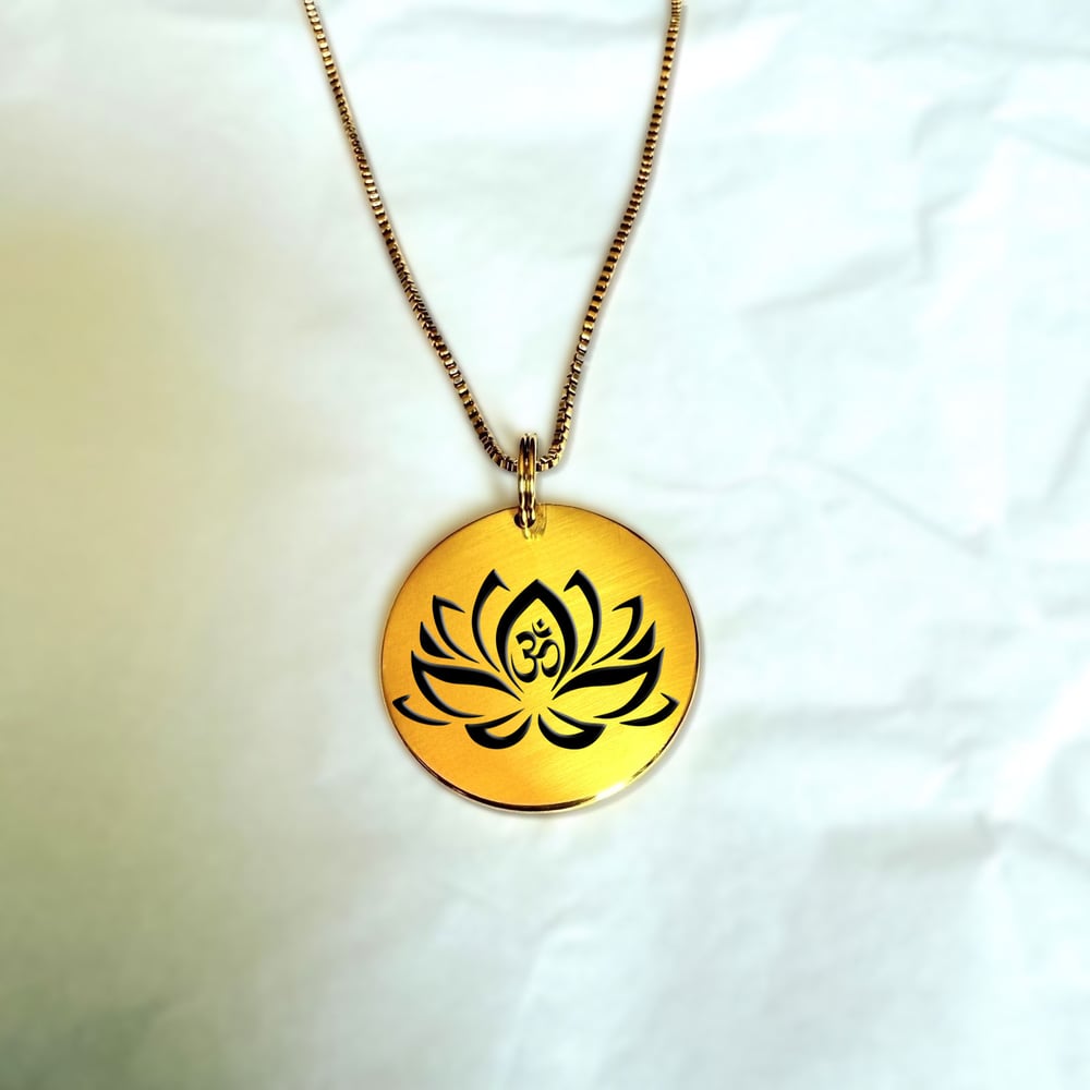 Image of Spiritual Pendant Necklace with Lotus & OM engraving GOLD Color for Men and women