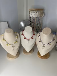 Image 1 of Fruit and bow clam style choker necklace collection, cherry necklace, bow necklace choker