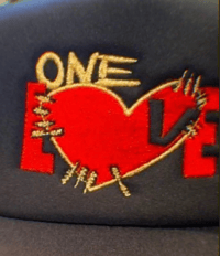 Image 2 of ONE LOVE FOAM TRUCKER CAP RED & GOLD (embroidered)