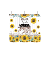 Mama Bear Sunflower Tumbler | 20oz Skinny Tumbler with Straw Floral Glitter Bear Design Mother's Day