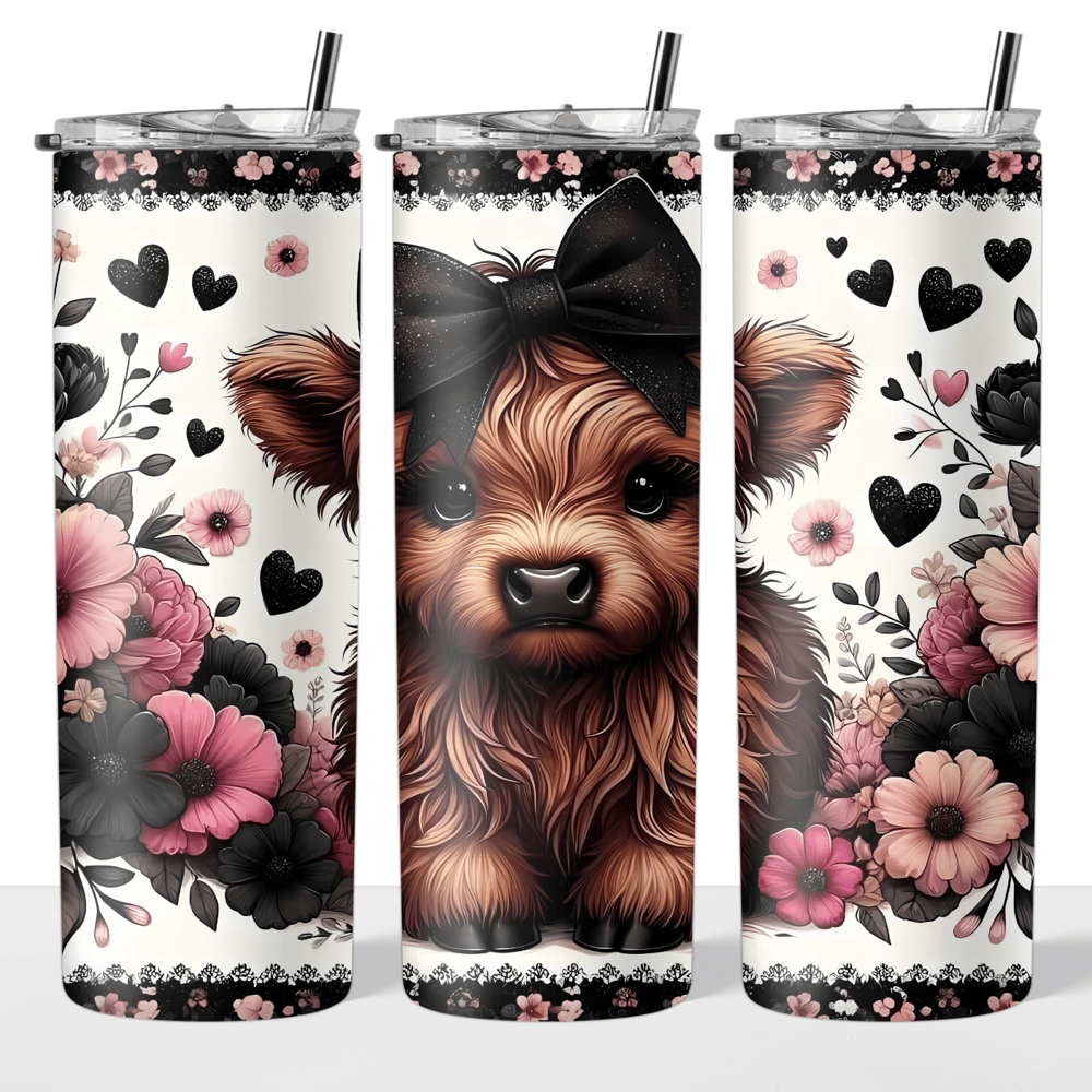 Image of Black Bow Highland Cow 20oz Tumbler🐮🎀