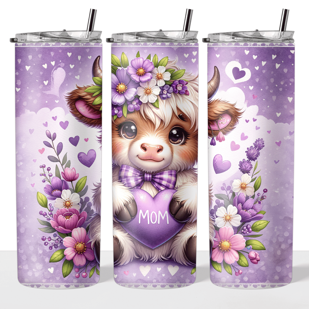Image of Purple Mom Highland Cow 20oz Tumbler🐮💜