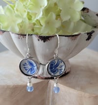 Image 4 of Delft Blue Vintage Tin Lever Back Earrings – Repurposed Recycled from a Vintage Cookie Tin