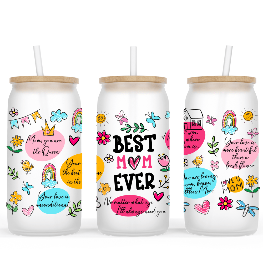 Image of *English* Best Mom Ever Glass Cup💖(16oz or 20oz Size)