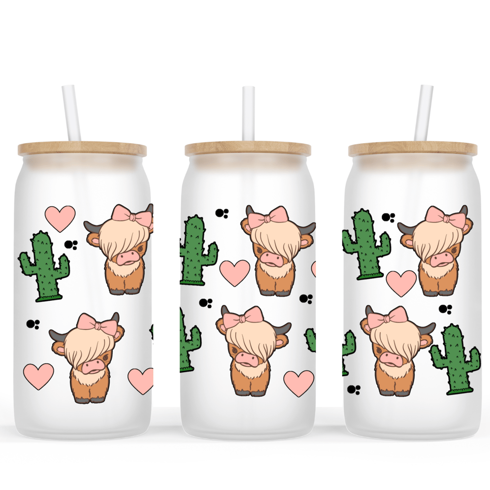 Image of Highland Cow Glass Cup🐮💖(16oz or 20oz Size)
