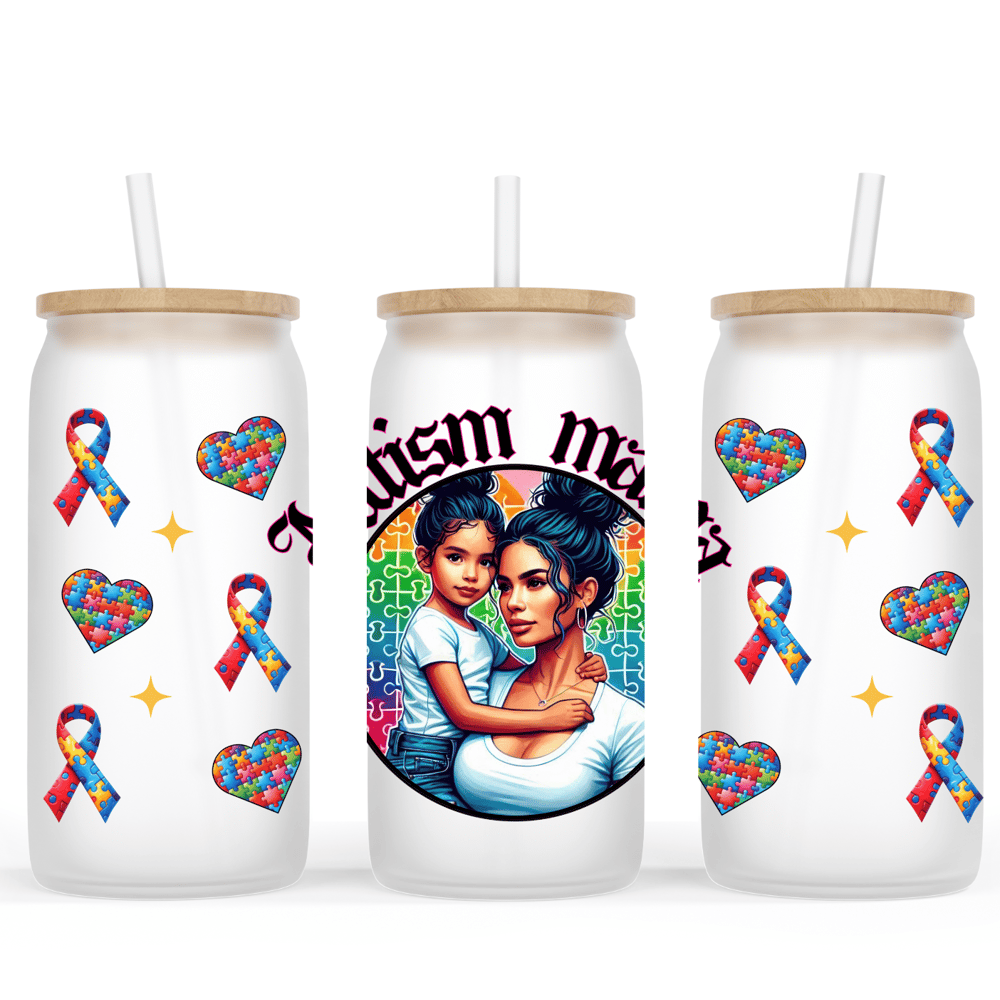 Image of Autism GIRL Mama Glass Cup🧩💖(16oz or 20oz Size)