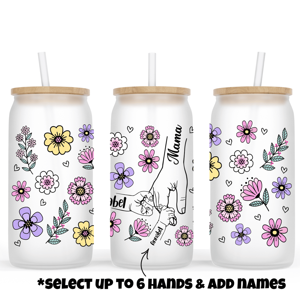 Image of Mama Hands Glass Cup🫶(16oz or 20oz Size)