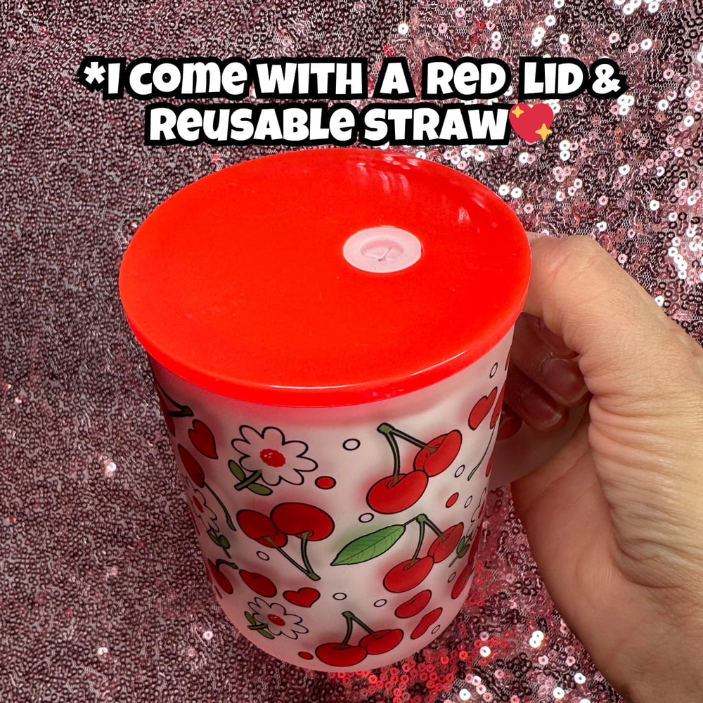 Image of Cherry & Flowers 17oz Glass Mug🍒