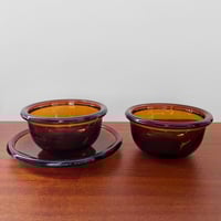 Image 1 of Kaj Franck Luna Amber Glass Dessert Bowls and Plate