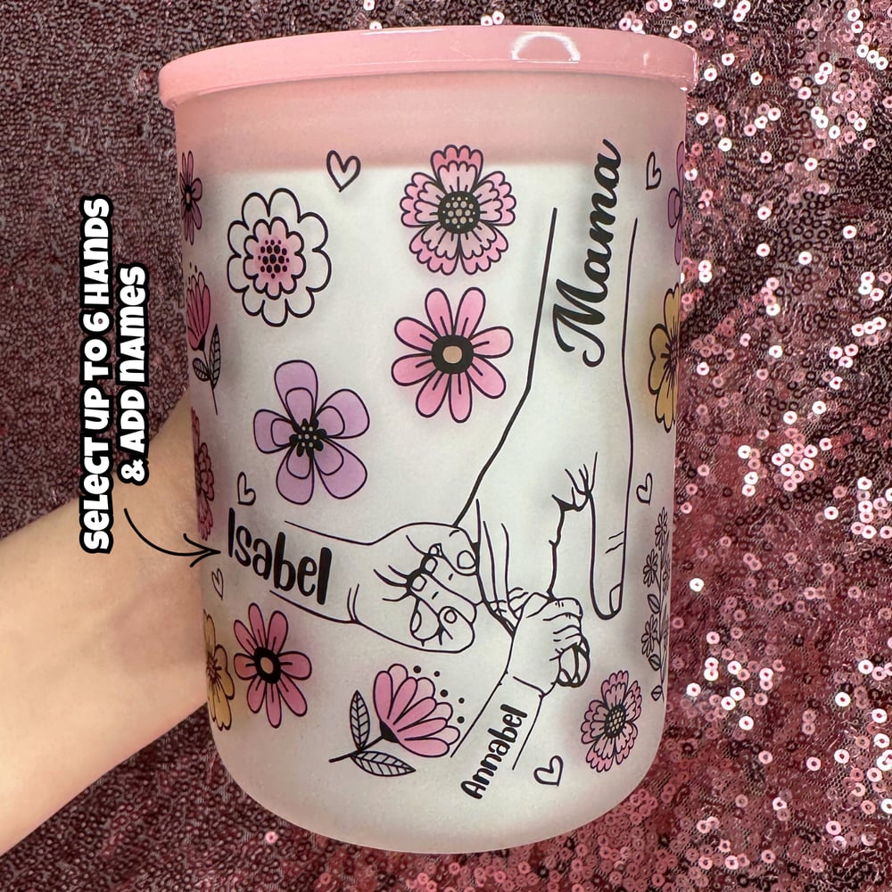 Image of Mama Hands 17oz Glass Mug🫶