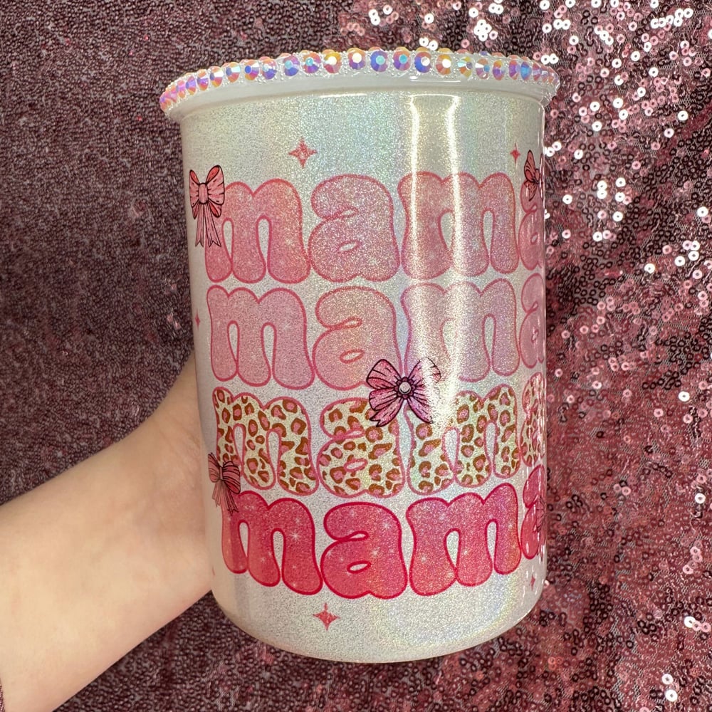 Image of ✨SHIMMER✨ Mama Coquette 17oz Glass Mug🎀✨
