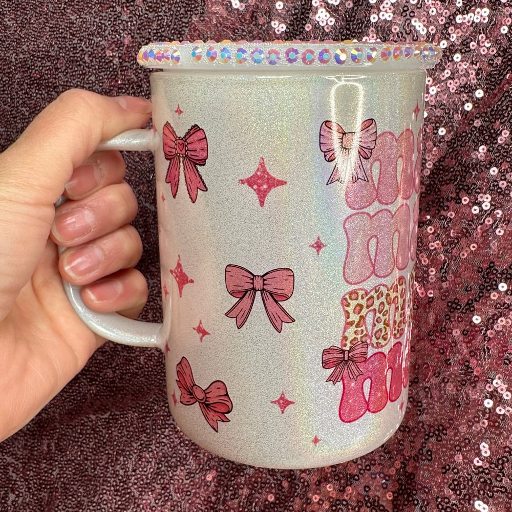 Image of ✨SHIMMER✨ Mama Coquette 17oz Glass Mug🎀✨