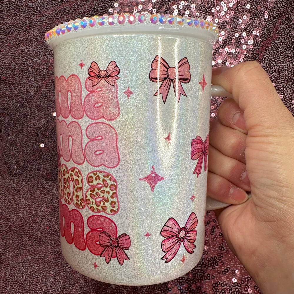 Image of ✨SHIMMER✨ Mama Coquette 17oz Glass Mug🎀✨