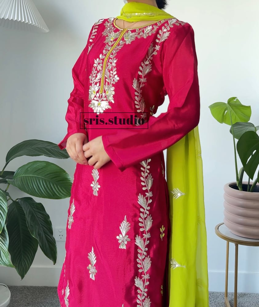 Image of silk pink three piece kurtha set