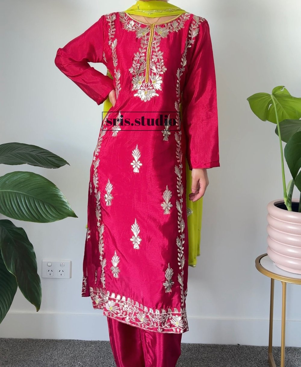 Image of silk pink three piece kurtha set