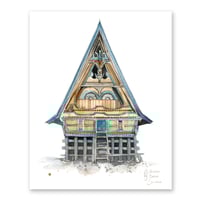 Image 1 of Original painting - "Maison Batak 2" - Sumatra - Indonésie - 26x36 cm