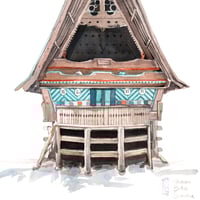 Image 2 of Original painting - "Maison Batak 3" - Sumatra - Indonésie - 26x36 cm
