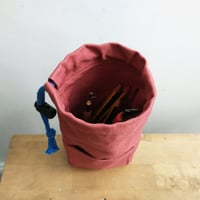 Image 3 of Drawstring Pouch Bag with Pocket. Upcycled Canvas