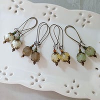 Image 7 of Bohemian Czech Glass Long Dangle Earrings in Mint & Bronze