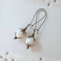 Image 5 of Bohemian Czech Glass Long Dangle Earrings in Mint & Bronze