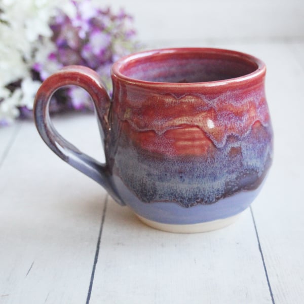 Image of Beautifully Glazed Purple and Pink Pottery Mug, 12 Ounce Handcrafted Coffee Cup, Made in USA