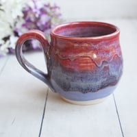 Image 1 of Beautifully Glazed Purple and Pink Pottery Mug, 12 Ounce Handcrafted Coffee Cup, Made in USA
