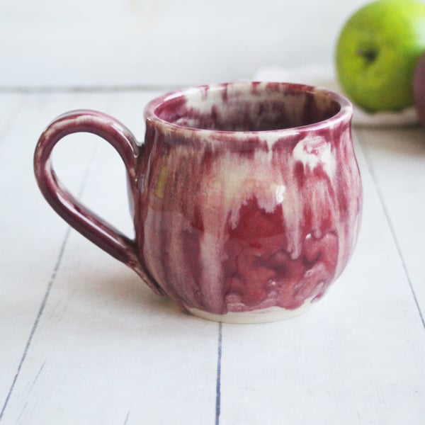 Image of Ox Blood Red Dripping Glaze, 14 Ounce Handmade Coffee Cup, Made in USA