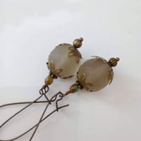 Image 4 of Bohemian Czech Glass Long Dangle Earrings in Grey & Bronze
