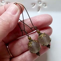 Image 2 of Bohemian Czech Glass Long Dangle Earrings in Grey & Bronze