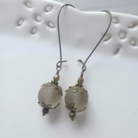 Image 1 of Bohemian Czech Glass Long Dangle Earrings in Grey & Bronze