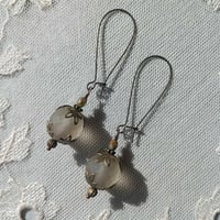 Image 3 of Bohemian Czech Glass Long Dangle Earrings in Grey & Bronze