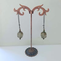 Image 5 of Bohemian Czech Glass Long Dangle Earrings in Grey & Bronze
