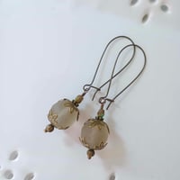 Image 6 of Bohemian Czech Glass Long Dangle Earrings in Grey & Bronze