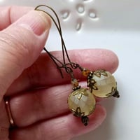 Image 2 of Bohemian Czech Glass Long Dangle Earrings in Lemon & Bronze