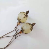 Image 6 of Bohemian Czech Glass Long Dangle Earrings in Lemon & Bronze